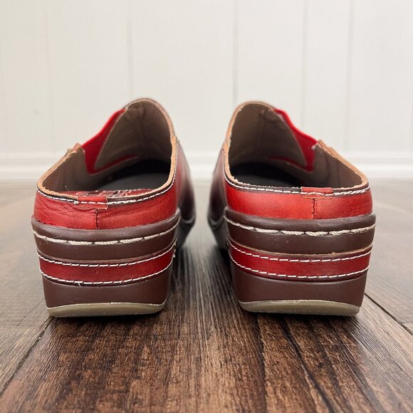 L'Artiste Spring Step Chino Clog Mule Hand Painted Leather Shoe Boho Size 38 Red - Picture 5 of 12